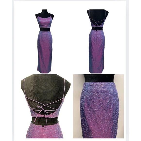 Vintage Alyce Maxi Gown Dress Sz 4 Purple Y2K Goth Whimsigoth 90S Beaded Lace Up - Picture 1 of 16